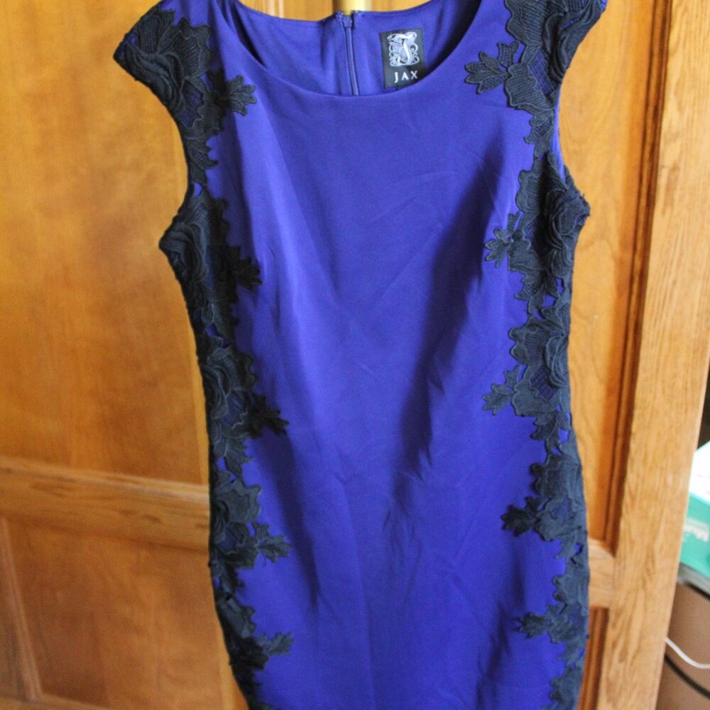 Women's JAX Evening Dress Dark Blue with black trim lace Size 12
